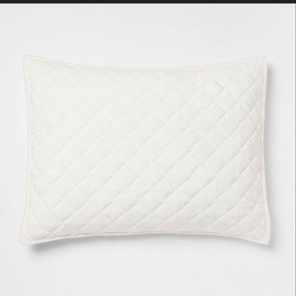 Two Standard Luxe Diamond Stitch Velvet Quilt Sham Ivory - Threshold" - Picture 2 of 3